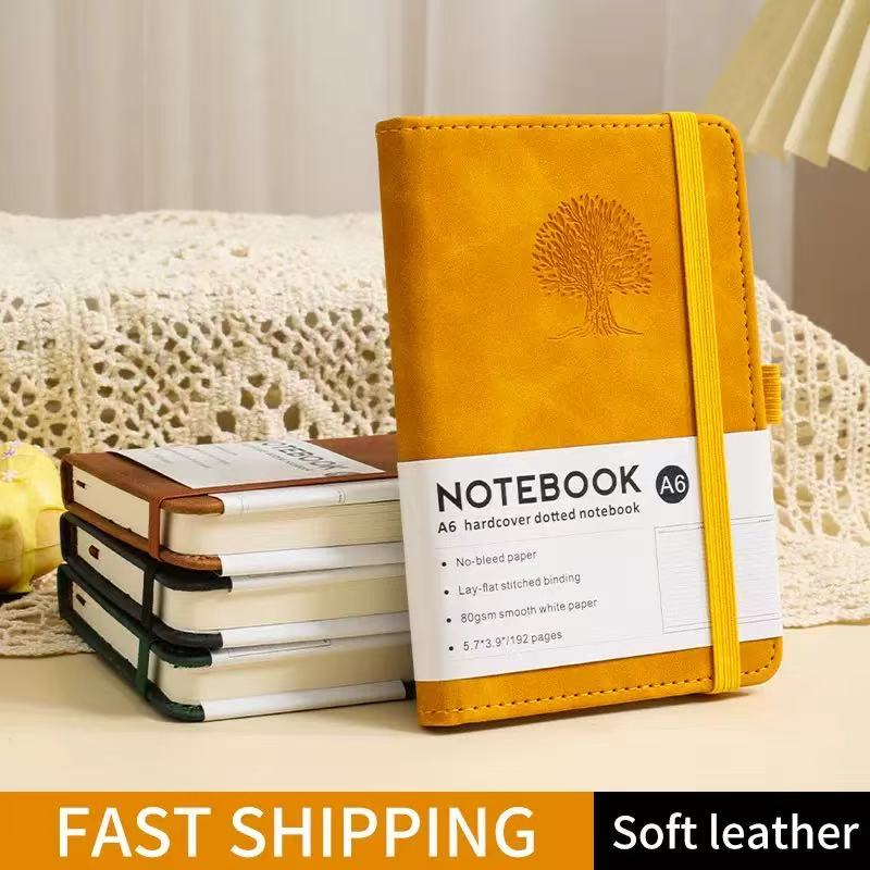 Journal Leather Hardcover - สมุดบันทึกปกแข็งแบบพกพา A6 ปกหนังเทียม 192 หน้า -