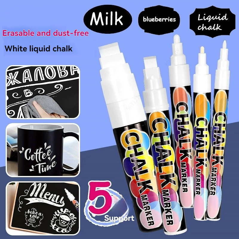 Correction Fluid White - ชุดปากกาชอล์กน้ำสีขาว 5 ชิ้น, หัวปากกาหลายขนาด 0.7 มม.‑15