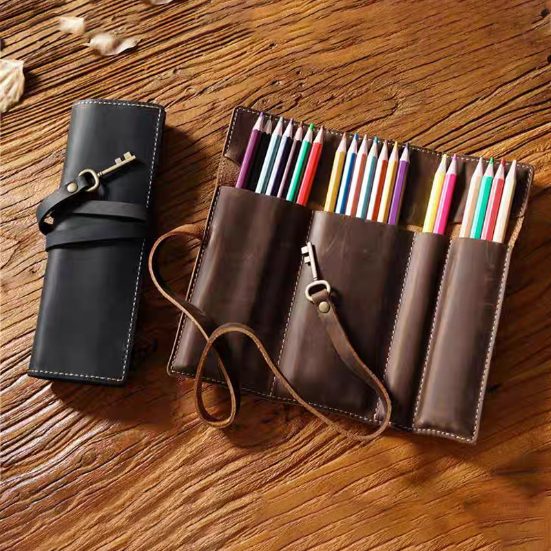 Pen Pouch Roll - กระเป๋าใส่ปากกาหนัง PU ลาย Crazy Horse สไตล์วินเทจใหม่