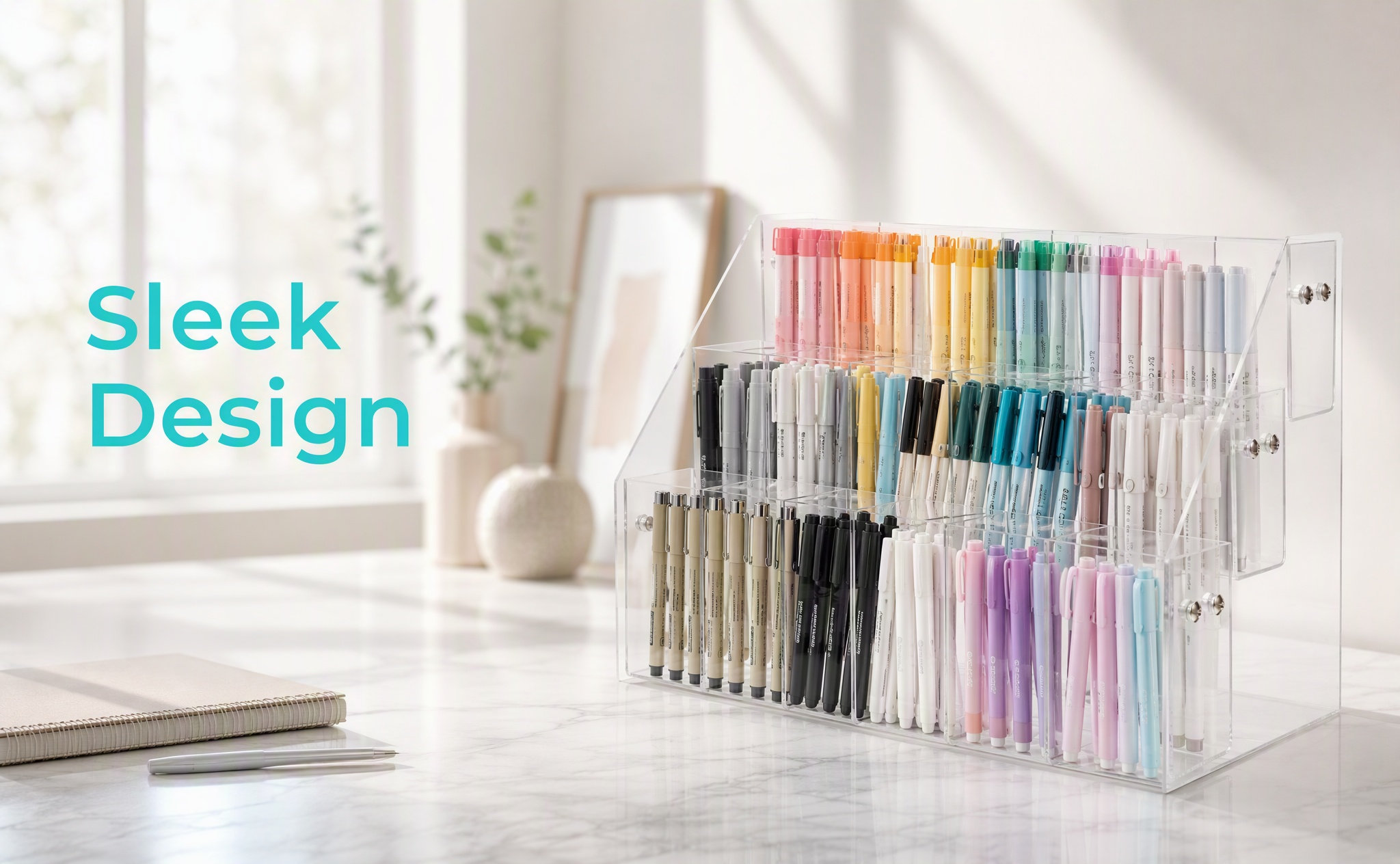 Stationery And Office Supply Stores - แท่นวางปากกาอะคริลิกแบบใส ที่จัดระเบียบโต๊ะสำหรับปากกา ดินสอ ปากกาเมจิก พู่กัน อุปกรณ์ศิลปะ