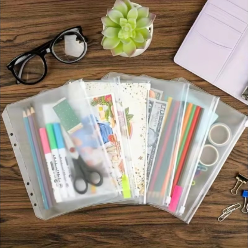 Portfolio Folder Zip - 10 ชิ้นซิปพีวีซีใสกระเป๋าใส่เอกสารกันน้ำสำหรับสมุดบันทึก 6 ห่วง หน้าแบ่งหมวดหมู่สำนักงานและโรงเรียน